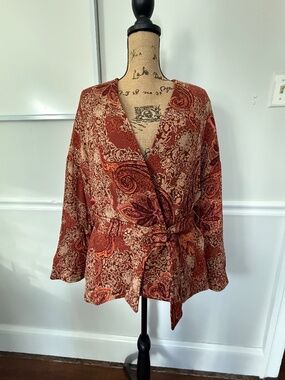 Zara paisley quilted robe style jacket with belt | size S